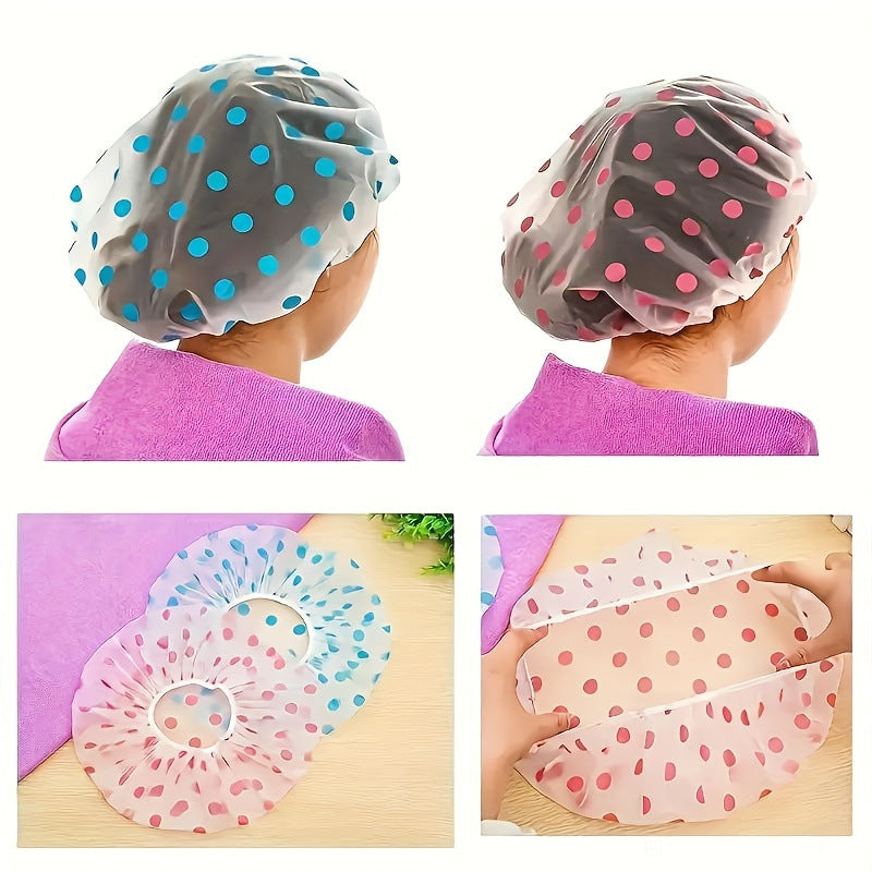 Thickened Shower Cap Wholesale Non-disposable Waterproof Polka Dot PVC Adult Bath Cap PE Oil-proof