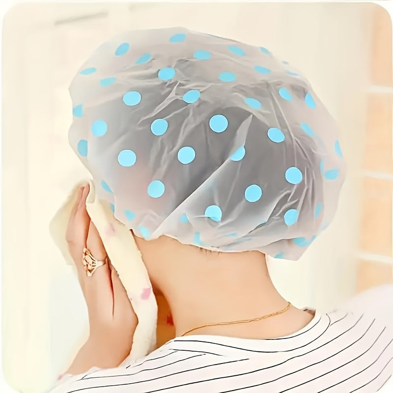 Thickened Shower Cap Wholesale Non-disposable Waterproof Polka Dot PVC Adult Bath Cap PE Oil-proof